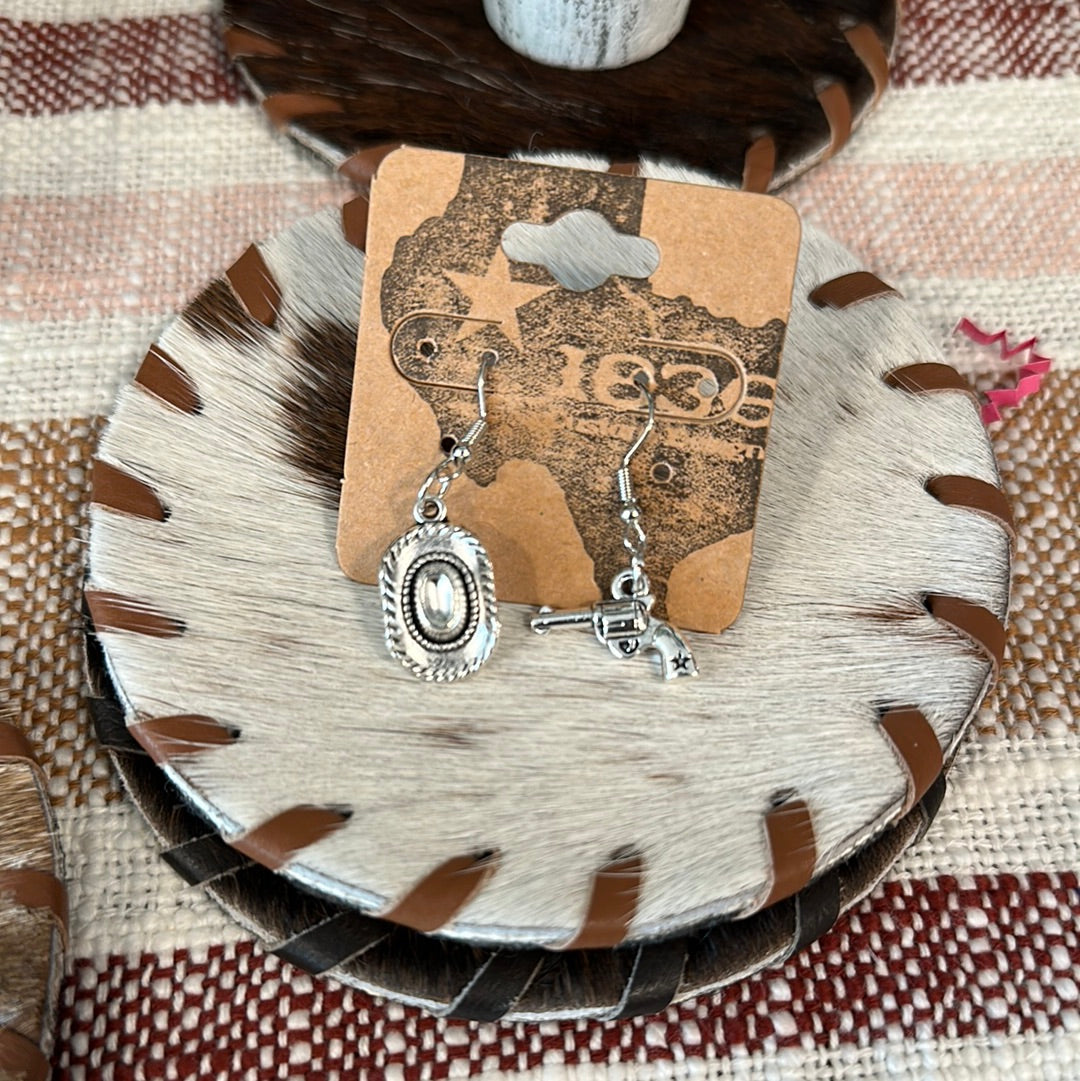 Vintage Cowboy Hat & Revolver Earrings