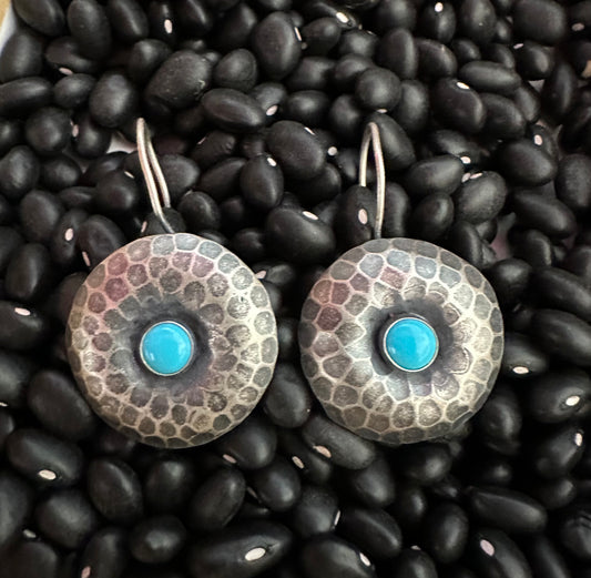 Hammered Sterling Silver & Turquoise  earrings