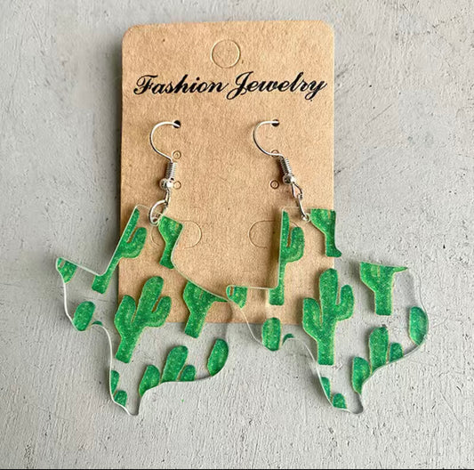 Boho Saguaro Texas Shape Acrylic earrings