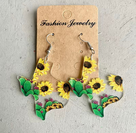 Boho Sunflower Cactus Texas Shape Acrylic earring