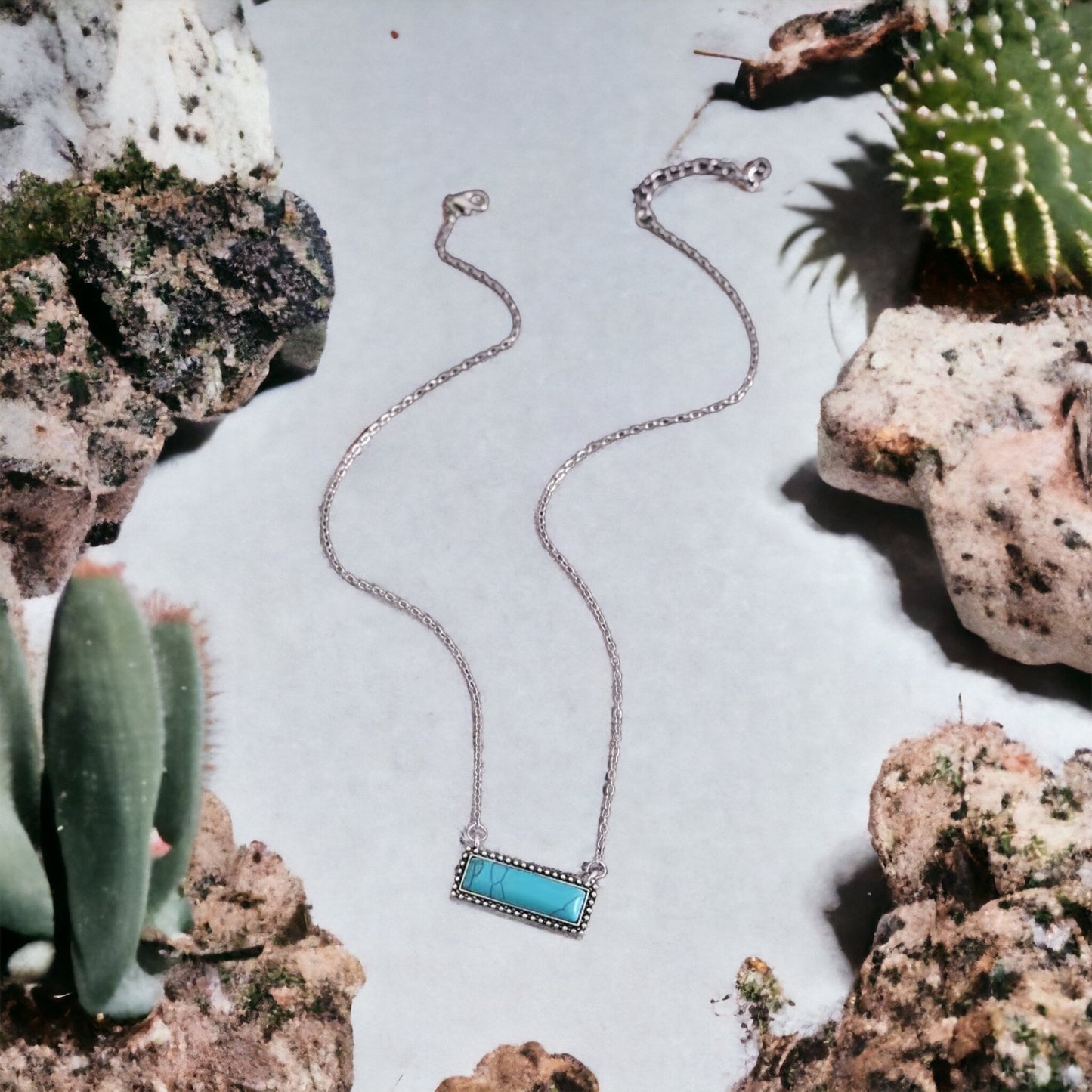 Turquoise Pendant Bar Necklace