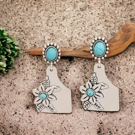 Stock Tag Stone & Flower Earrings