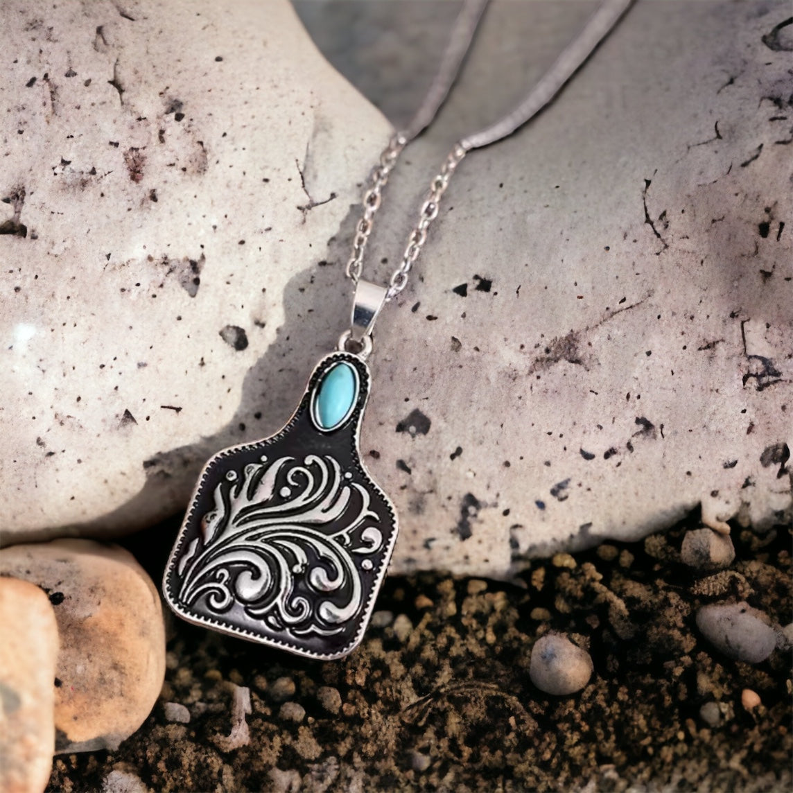 Stock Tag Turquoise & Filigree Necklace