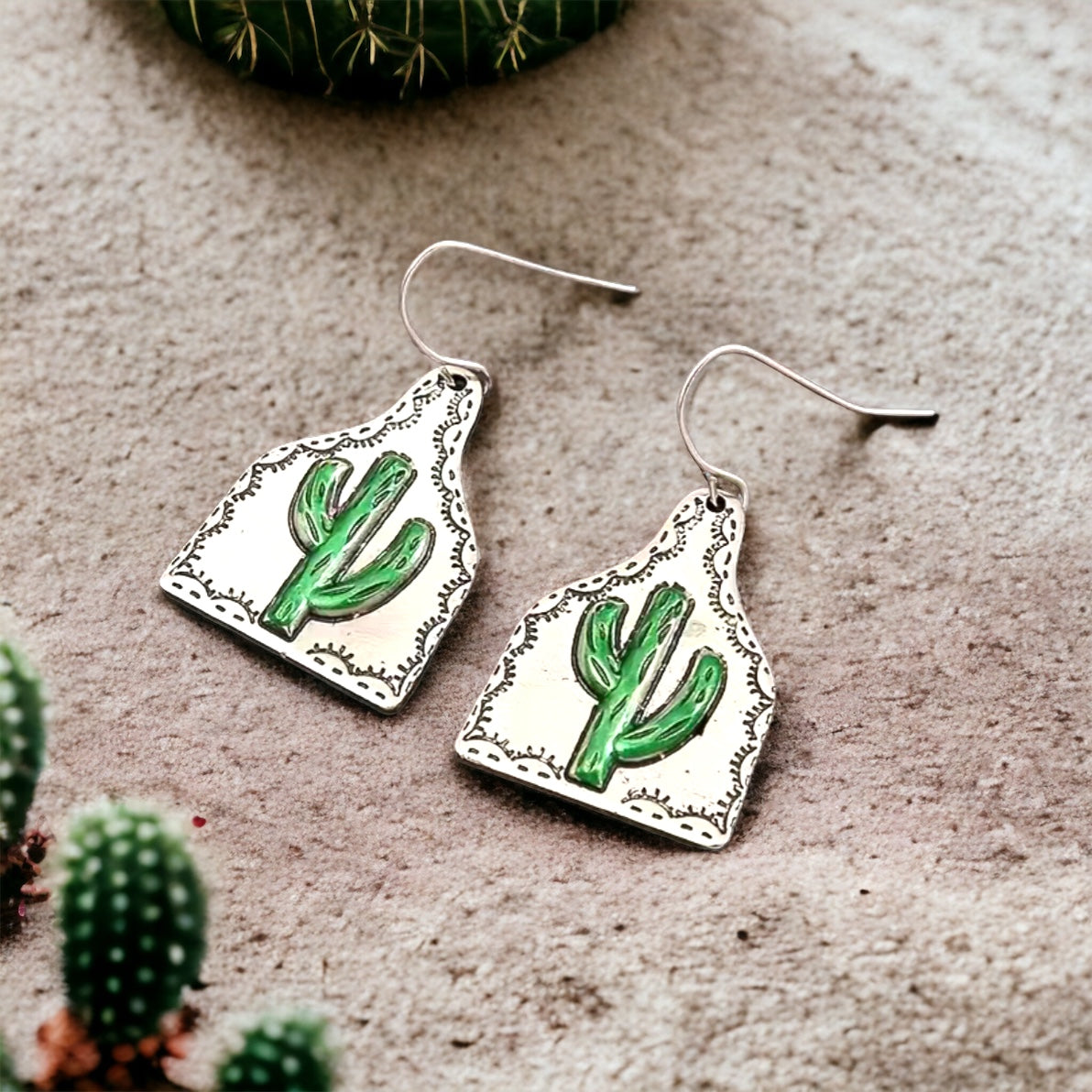 Saguaro Stock Tag Earrings