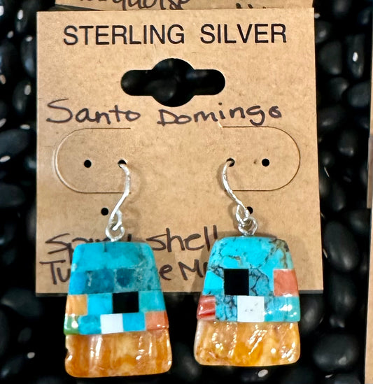 Spiny Oyster & Turquoise Mosaic Earrings