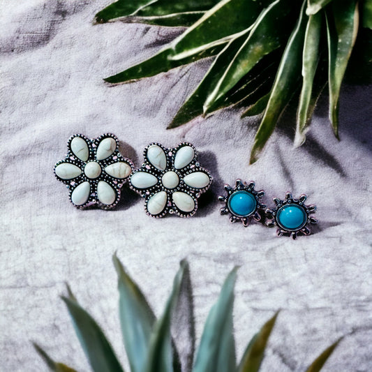 Western Flower & Sun Stone Stud Set