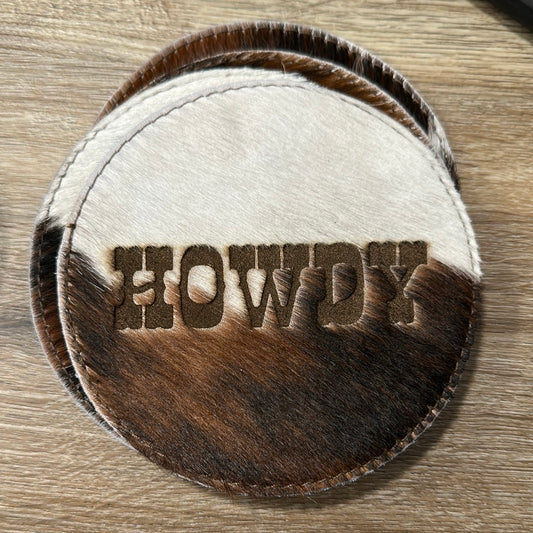 Branded Cowhide Round Coaster Set