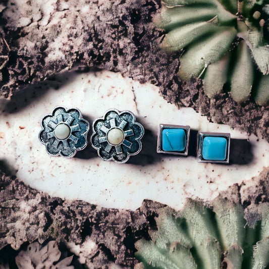 Western Small Flower/Stone Stud Set