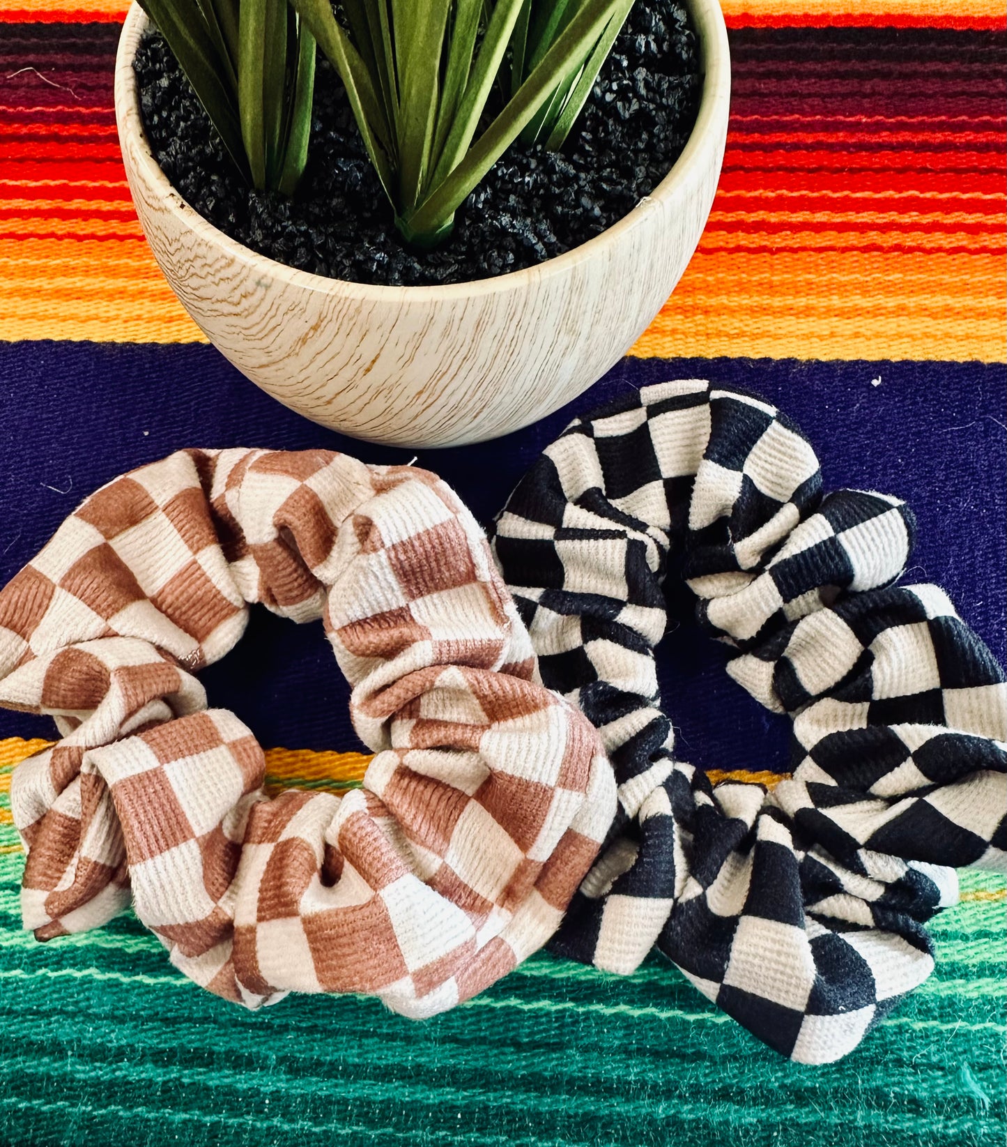 Velvet Checkered Soft Scrunchie Set