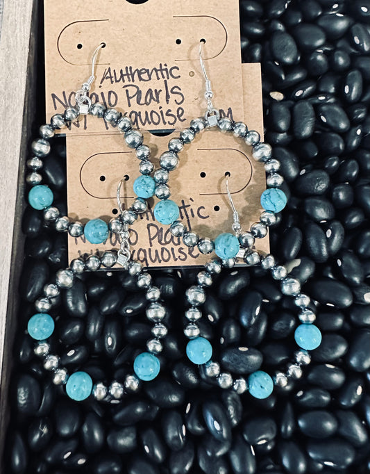 Navajo Pearl and Round Turquoise hoop earrings