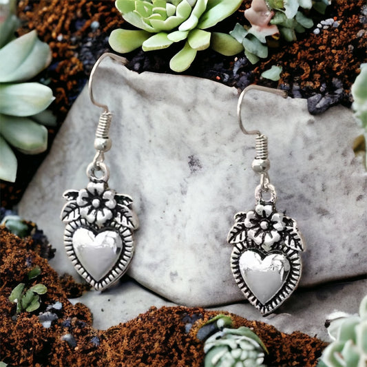 Heart & Flower Dangle Earrings