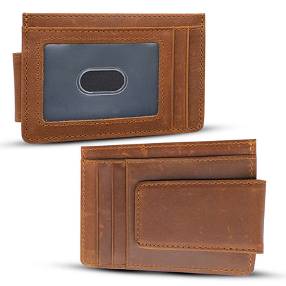 Leather Wallet with Magnet Clip-Brown