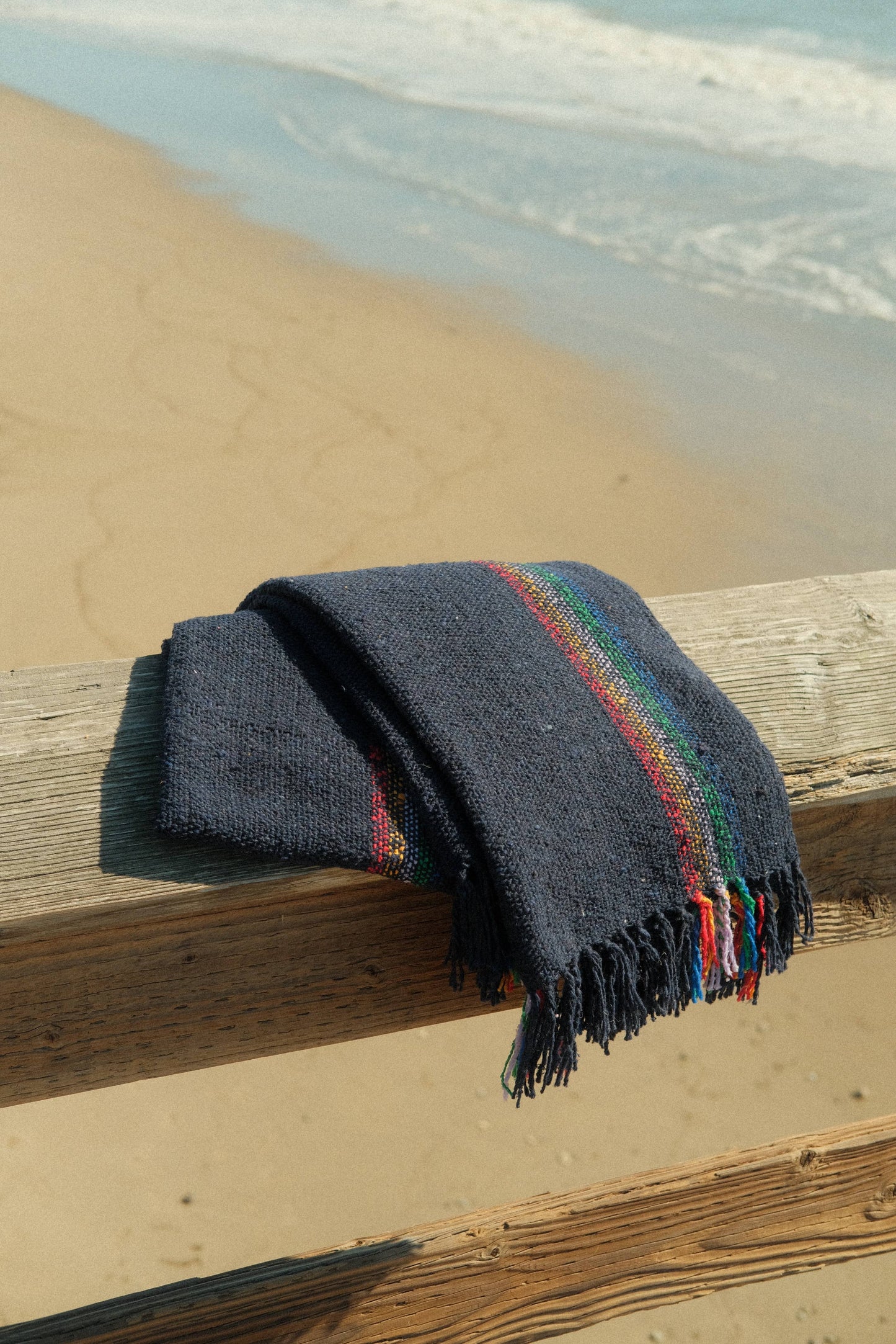 Retro Rainbow Navy - SUSTAINABLE THROW BLANKET