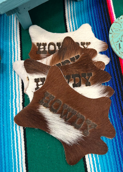 Howdy Hair On Hide Coaster, Branded, 4pk