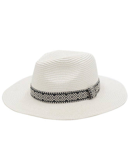 Tribal Band Panama Sun Hat- White