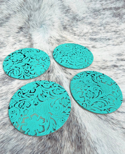 Turquoise Tooled Coaster, 4pk